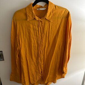 ZARA Orange 100% Linen Button-Up Shirt – Size L